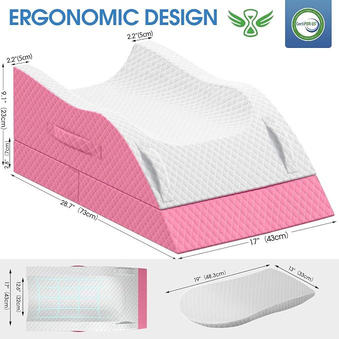 TranquilRelax Leg Pillow, Leg Elevation Pillow with Pad and Memory Foam, Height Adjustable Bolster Pillow for Legs, Leg Pillow Elevation Blood Circulation, for Post-Surgery, Pink