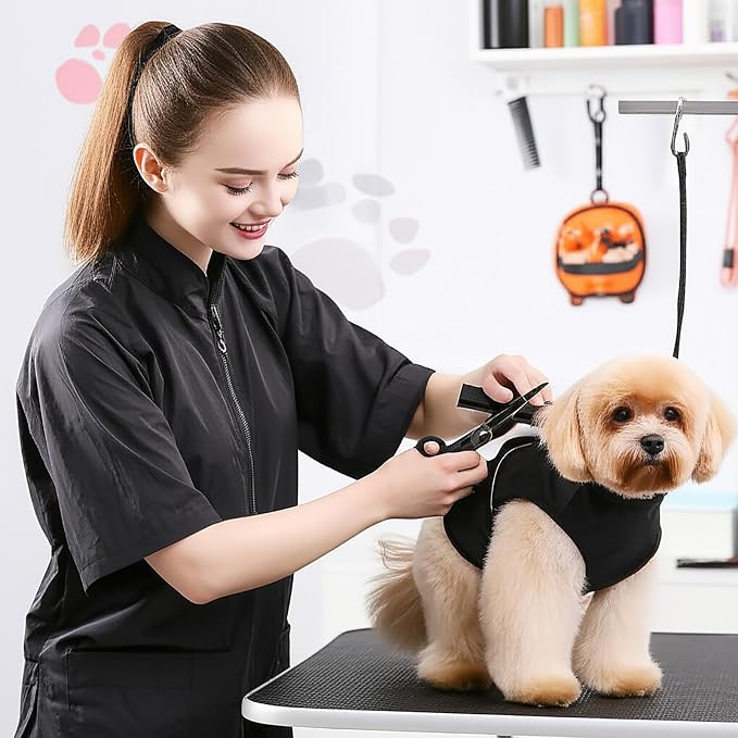 Gliitatu 2Pack Grooming Smock for Dog Groomers Barber Jacket Smocks Hairstylist Smocks Jacket with Full Zipper for Women Men