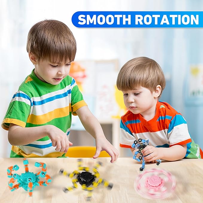 Transformable Fidget Spinners,9PCS Funny Sensory Fidget Toys Adults Deformable Chain DIY Robot Spinner,Fingertip Stress Relief Gyro Toy Halloween Party Favors Christmas Stocking Stuffers for Kids