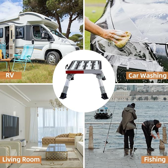 Homeon Wheels 19" x 14.5" Large RV Step Stool, Adjustable Height Aluminum Folding Platform Step and Ladder with Non-Slip Rubber Feet, More Stable Supports Up to 1,500lbs Safety RV Steps