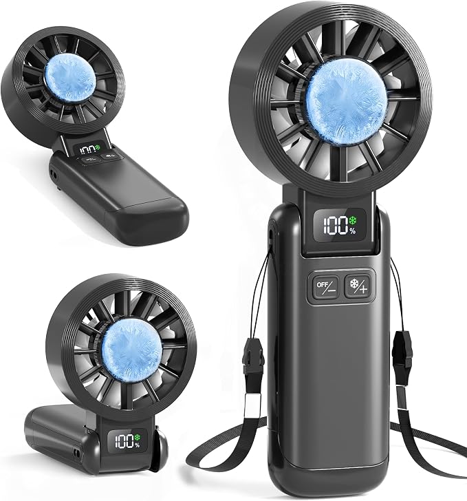 Pro Handheld Portable Fan Cooling 3-in-1 Hand, Desk, Neck & Fan | 5-Speed, Independent Switch, Digital Display, Foldable Personal Fan for Travel/Concerts/Sport Events/Gifts