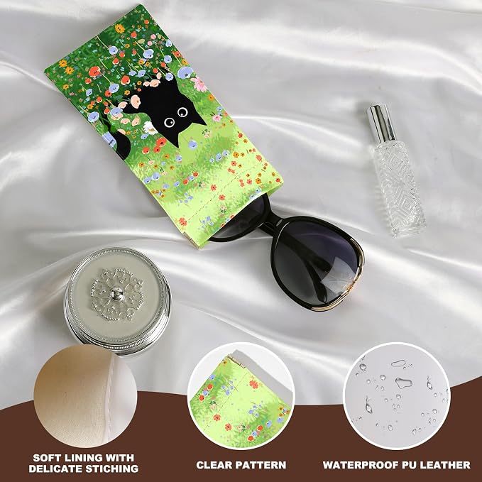 Anikathy 2Pcs Sunglass Eyeglass Glasses Case Soft PU Leather with Cleaning Cloth Cute Glasses Pouch Bag for Men Women Girs