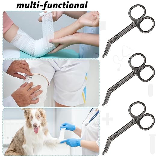 Zhehao 4 Pieces Ostomy Scissors Bandage Scissors Nursing Scissors Stainless Steel Scissors for Doctors, Nurses, Veterinary Home Nursing, 4.3 x 2.1 Inch, Curved (Black)