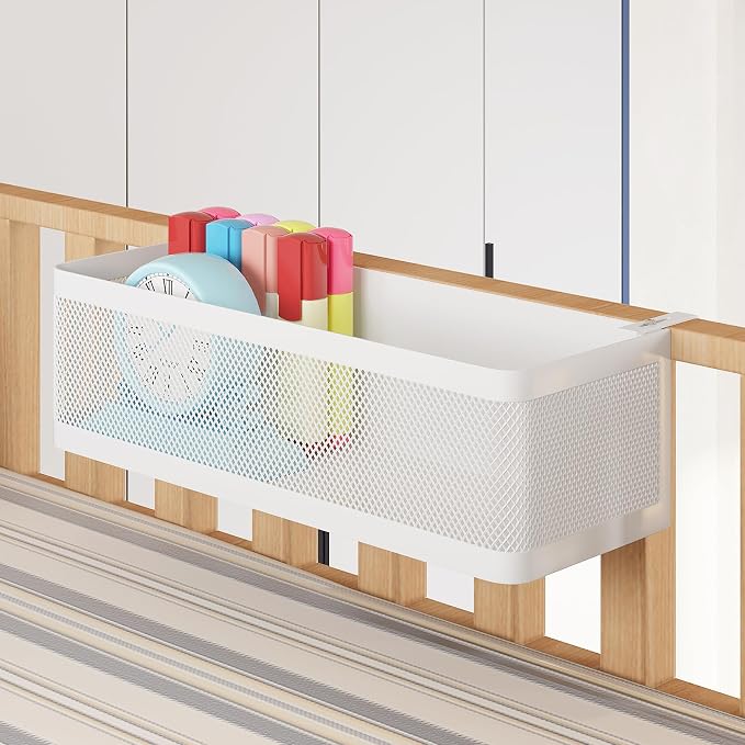 Bedside Caddy Shelf for Bunk Bed, White, L13.78in*W5.12in*H3.94in | For Bunk Bed, Office Cubicle Walls, Crib Rails, Dorm Bed College Dorm Room Essentials, Large Capacity, Easy Install