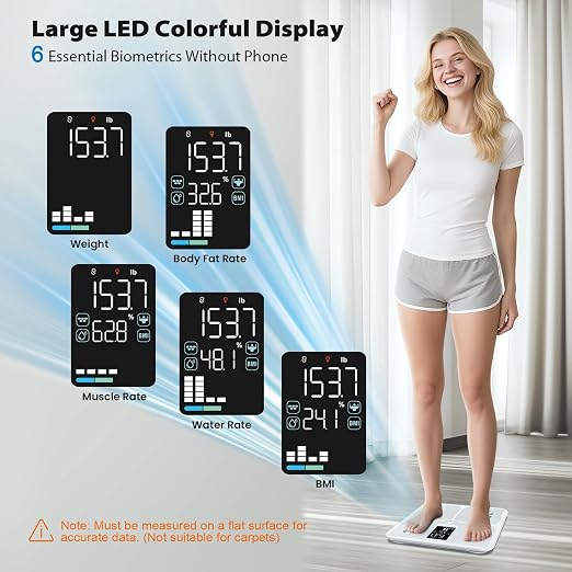 ABLEGRID Smart Bathroom Scale for Body Weight, Digital Body Fat Scale with LED Column Trend Display,BMI,Muscle Mass,Body Type, Accurate Home Weighing Scale for People with APP-Free Mode,400lb