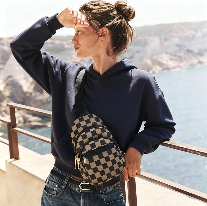 BOSTANTEN Sling Bag for Women Leather Crossbody Bags Fanny Pack Chest Bag for Travel | Adjustable Wide Strap, Small, Anti Theft, Lightweight, Multi Pockets and Carrying Way, Card Slot, Cute Trendy for Everyday
