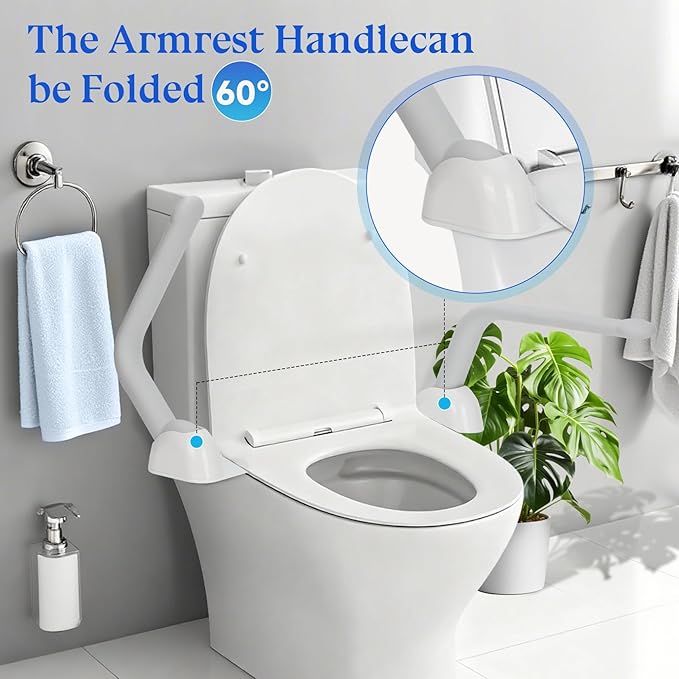 Toilet Safety Rails for Seniors, Adjustable Armrest, Space Saving, Stylish and Durable, Anti Slip and Anti Fall, Suitable for Elderly, Disabled, Pregnant Women with Armrest Toilet Safety Rail
