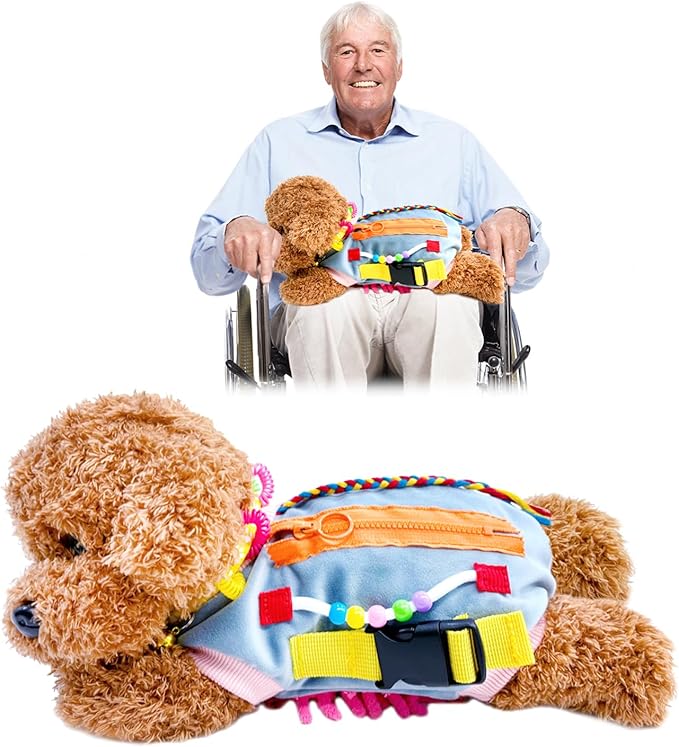 Fidget Blanket for Elderly, Fidget Sensory Blanket for Seniors with Alzheimer’s, Dementia Products for Elderly, Sensory Fidget Blanket, Teddy Dog Fidget for Adults with Dementia
