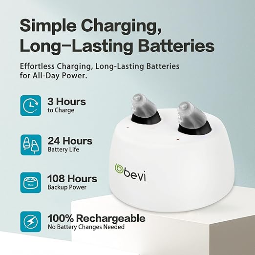 Rechargeable Hearing Aids for Seniors with Noise Cancellation, OTC hearing aids Digital Chips for Clear Sound, CIC In-Ear Fit Comfortable & Invisible, Charging Case Volume Control, 1 Pair, Black