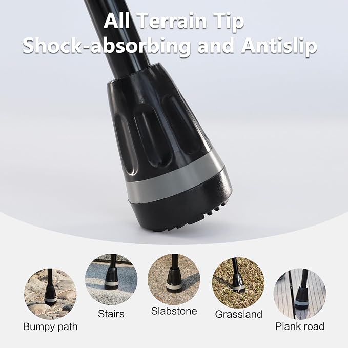 Rehaescort Walking Cane, Folding, Adjustable, Lightweight, Walking Canes for Men & Women, Soft Ergonomic Handle, Heavy Duty All Terrain Tip, Walking Sticks for Seniors & Adults with Travel Bag