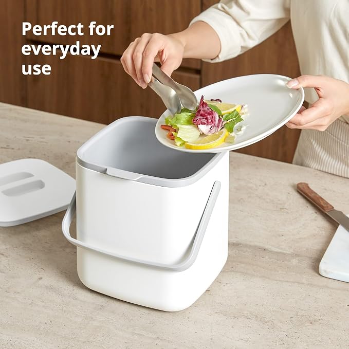 Blue Ginkgo Kitchen Compost Bin, 5L Countertop Compost Bin, Green | Odor-Tight. Filter-Free. Dishwasher Safe.