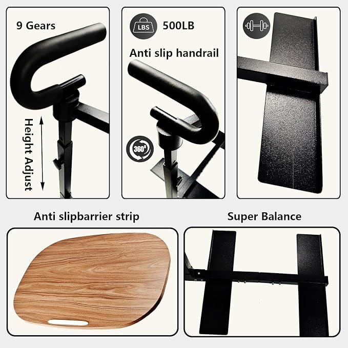 Adjustable Swivel Tray Table for Recliner, 360° Rotating TV Tray Table with Support Handle, Built-in Cup Holder & Metal Pen Holder, Height Adjustable Overbed Side Table for Seniors, Sofa, Bed, Eating, Working