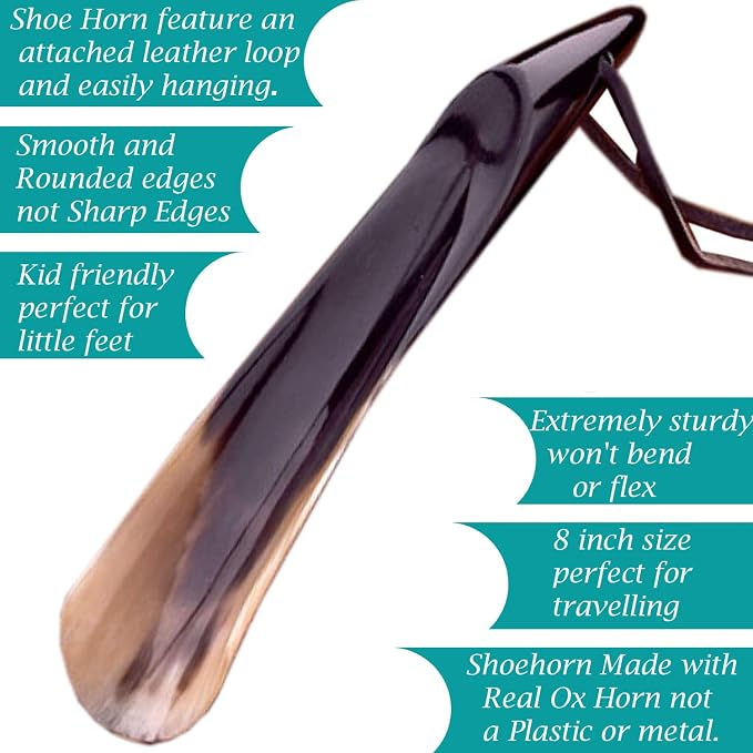 5MOONSUN5 Shoe Horn Made with Real Horn Handmade. Easy Grip Handle Shoehorn for Men,Women Seniors, Pregnancy, Elderly, Back Pain, Kids Shoes & Boots. Best Gift Idea Home or Travel Use.(8'' Horn)