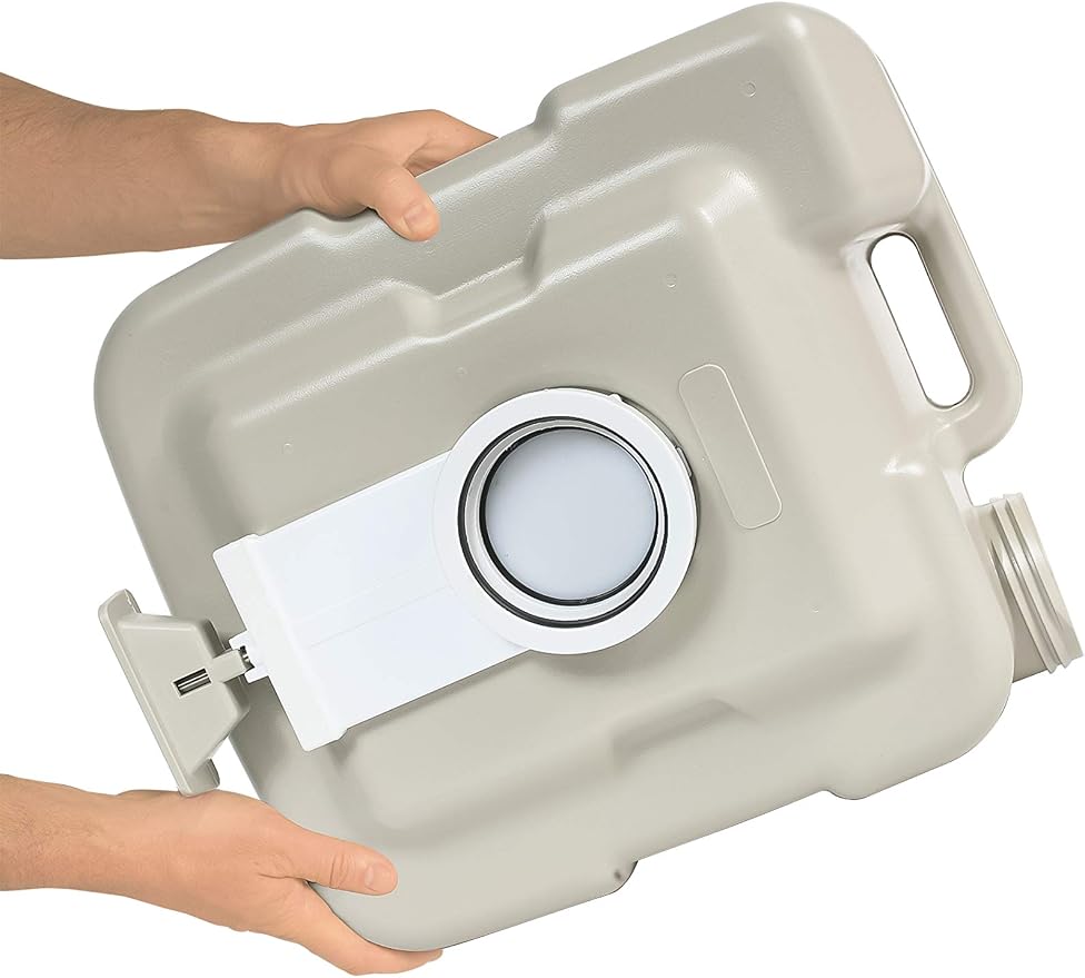 Camco 5.3-Gallon Portable Toilet - Features Detachable Holding Tank w/Sealing Slide Valve & Bellow-Type Flush - Easy Transport w/Compact Lightweight Design & Carry Handle - Gray (41541)