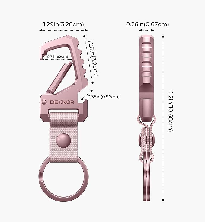 Dexnor Heavy Duty Key Chain Bottle Opener, Carabiner Key Ring Clip Aerospace-grade Stainless Steel Car Key Fob Holder Organizer EDC Keychain Keyring Accessories for Men and Women Peony Pink