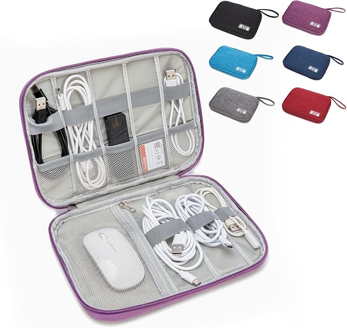 Electronics Organizer Travel Case - Water-Resistant Tech Bag for Cables, Chargers & Cord Management - Small Portable Pouch for Travel Accessories, Gear Bag for Airplane & Business