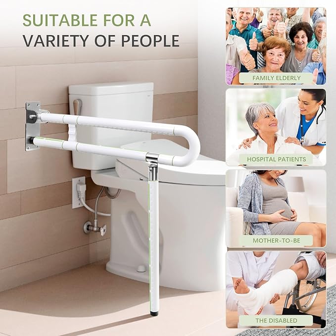 29.5 Inch Toilet Grab Bar - CALEPTONG Foldable Toilet Safety Rails for Seniors, Flip-Up Handicap Grab Bars with Anti-Slip Texture Grip for Elderly, Pregnant, Disable, Injury