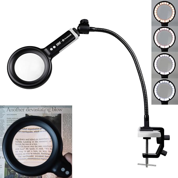HWATANG OHBIG x MADWORKS 2.3x/5D/100mm Dimming Toning LED Magnifying Glass - K9 White Glass, Model Assembly, Soldering, Ra 94 Ring Light, 60+ Seniors Reading Magnifier (w/Desk Clamp Kit)