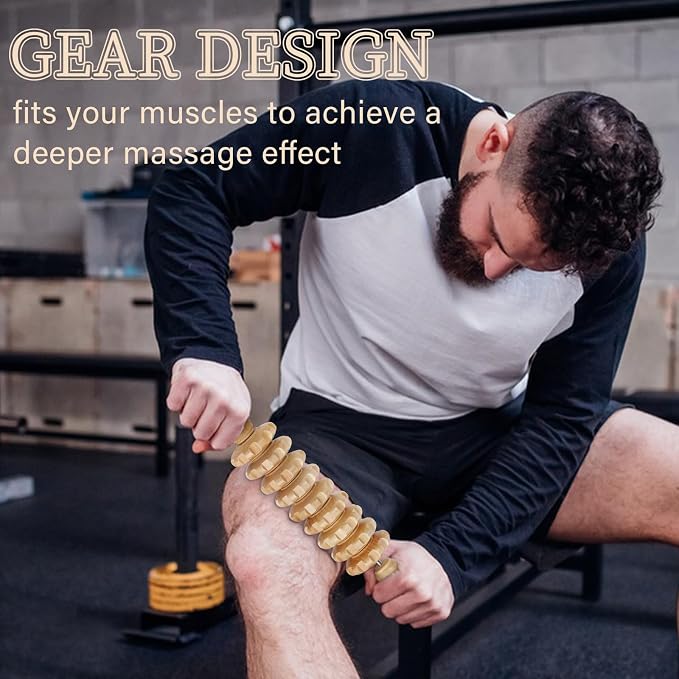 Liitrton Manual Wooden Massage Roller Stick for Legs, Smooth Body Roller | Straight-9-Wheel Massager, Wood Therapy Massage Tools for Trigger Points Relief, Sore Muscle Recovery