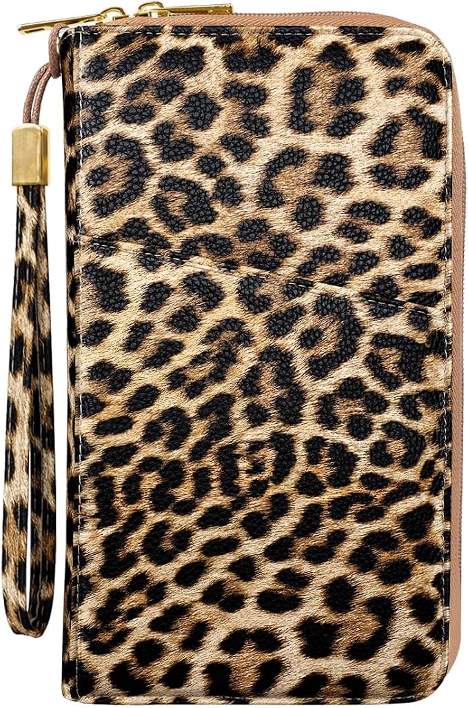 Family Passport Holder Wallet RFID Blocking Document Organizer | PU Leather Mulit-purpose Travel Wallet Credit Cards Case for Women Men, Cheetah Print