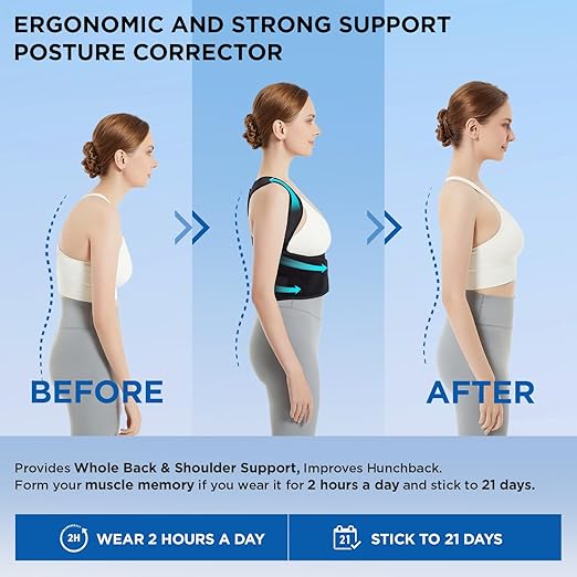 Posture Corrector for Women and Men: Adjustable Back Brace for Upper Back Support & Shoulder Neck Pain Relief - Lightweight Breathable Design (Black Small)