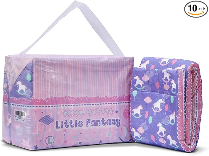 Littleforbig Printed Adult Brief Diapers 10 Pieces - Little Fantasy (Large 36"-46")