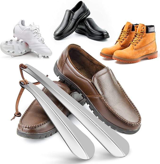 Shoe Horn Set, Long Short Shoe Horns Set, Portable Travel Shoes Horn, Stainless Steel Long Metal Shoe Horn, Shoe Helper for Men, Shoe Spoon for Women, Metal Shoe Helper for Kids or Seniors
