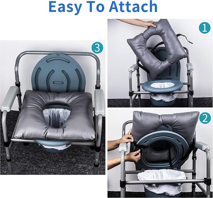 MINIVON Bedside Commode Cushion, Universal Fit, Commode Seat Cushion for Elderly, Soft Seat Pad Cover Toilet Seat, Padded Camping Toilet, Commode Chair Cushion 17" x 17" with Fixing Straps
