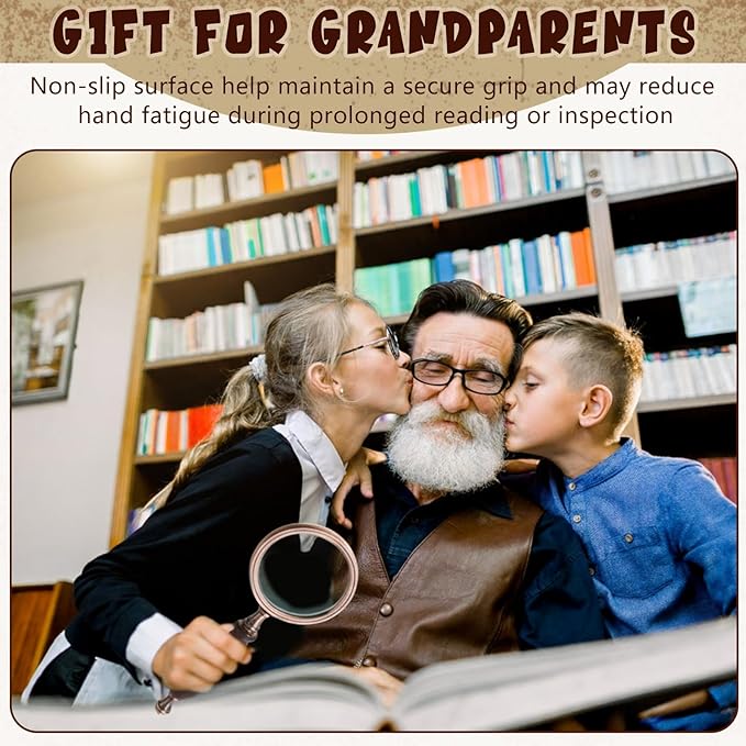 Yunsailing 10x Magnifying Glass, Brass Handheld Magnifier with Wooden Handle, Vintage Gift for Elderly Reading, Macular Degeneration, Coin, Stamp, Book Inspection