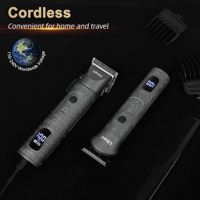 Ufree Hair Clippers for Men, Cordless Beard Trimmer, Grooming Kit, Gray | T-Blade, 6500RPM, 1-22mm Adjustable Comb, Type-C, 180min Runtime, for Beard, Stubble, Nose and Crisp Edges, Men Gift