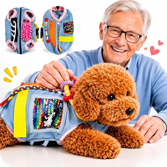 Fidget Dog Blanket for Dementia & Alzheimer’s|Dementia Activities for Seniors|Anxiety & Stress Relief|Sensory Activities for Elderly with Alzheimer’s or Dementia