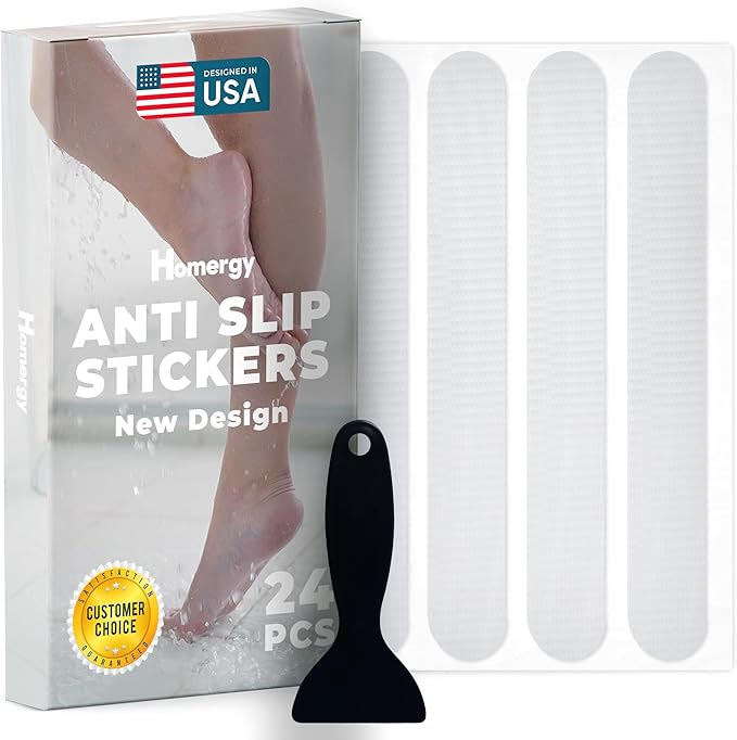 Anti-Slip Shower Stickers - Help Reduce Slipping in Bathtub & Shower, Clear Non-Slip Bath Strips, Strong Adhesive Bathtub Appliques Suitable for Homes with Kids, Adults & Seniors - 24 Pcs - Homergy