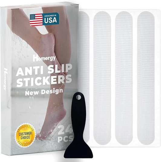 Anti-Slip Shower Stickers - Help Reduce Slipping in Bathtub & Shower, Clear Non-Slip Bath Strips, Strong Adhesive Bathtub Appliques Suitable for Homes with Kids, Adults & Seniors - 24 Pcs - Homergy