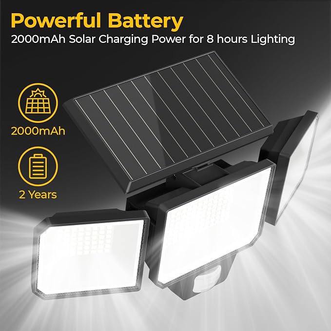 Solar Motion Sensor Outdoor Lights, 3 Modes LED Security Flood Light with Remote Control, IP65 Waterproof Solar Powered Outside Wall Light for Garden Patio Garage Yard (1, LED Matrix-Black)