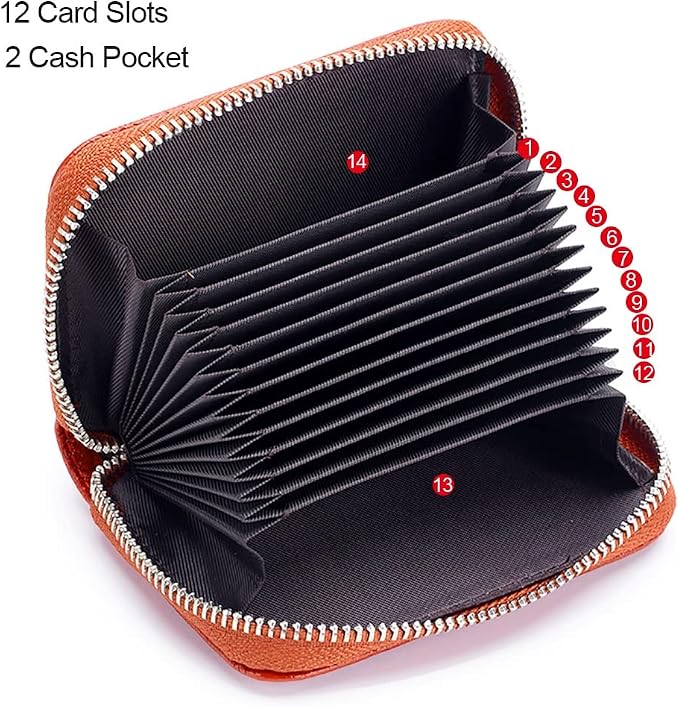 RFID Credit Card Holder Genuine Leather Credit Card Wallet with Zipper | RFID