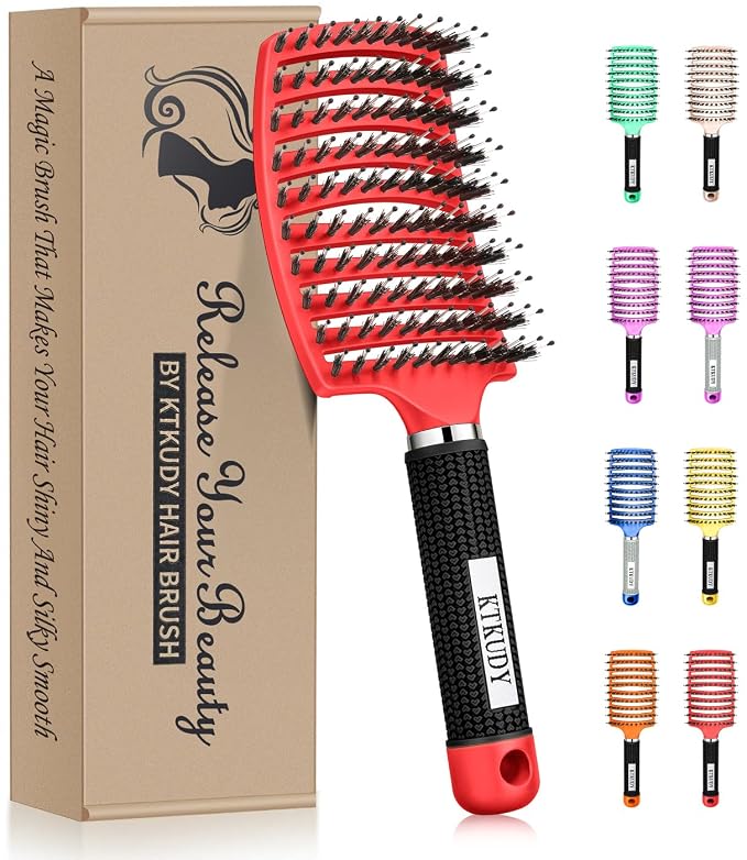 Detangling Brush for Women & Kids, Wet & Dry Hair, All Hair Types | Less pulling & breakage, Boar bristles tame frizz & add shine, Vents for faster blow-drying, Lightweight 4 oz, Non-slip grip
