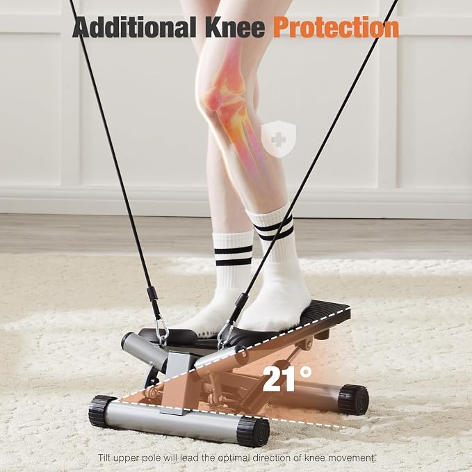 Sweetcrispy Mini Stair Steppers with Resistance Bands for Exercise at Home, Portable Exercise Twist Stepper Machine for Full Body Workout, 300LBS Capacity