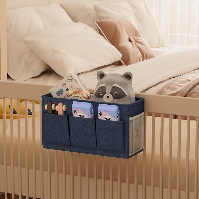 Bedside Caddy Storage Organizer for Bed Rails, Bed Caddy with 6 Pockets | Bedside Organizer with Fixed Straps and Hooks, Mattress Supported Versatile for Home, Dorm, Bunk, Hospital and Crib Bed