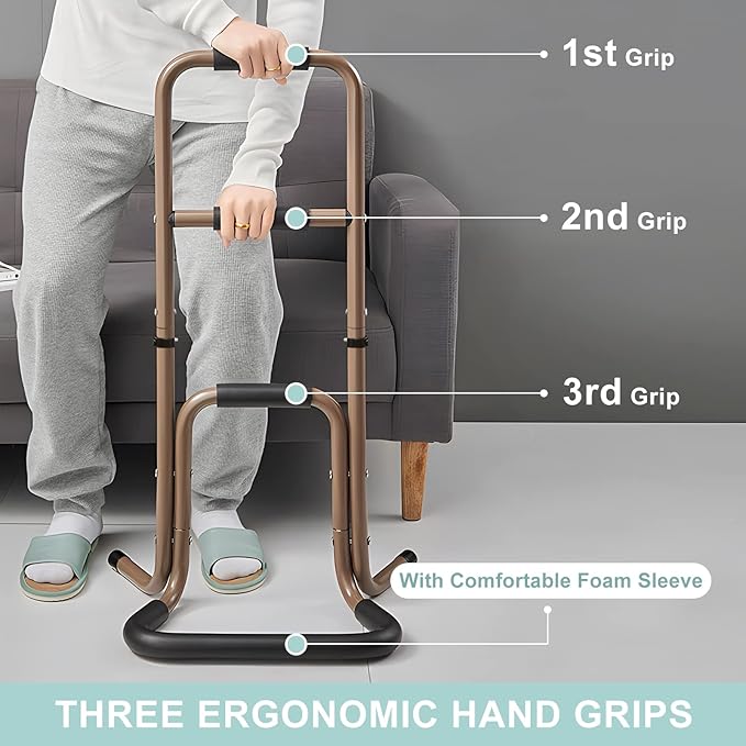 EasyVibe Aluminum Sit to Stand Lift for Elderly, Adjustable Height Stand Assist Aid with Stepped Padded Handrails, Portable Standing Assist Device with Anti-Slip Base, Supports Up to 440 lbs