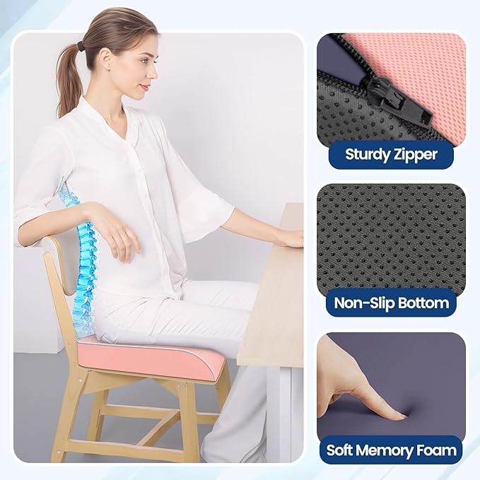 SweetSlubr Seat Cushion for Tailbone Pain Relief, Office Chair Cushion, Memory Foam Large Chair Pad with Non-Slip Cover for Soft Support at Office Chair, Car Seat, Airplane Pink/2X-Large
