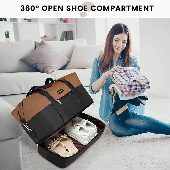 LOVEVOOK Weekender Bag for Women, Large Duffle Bag for Travel with 2 Packing Cubes, Carry on Overnight Bag with Shoe Compartment, Mom Hospital Bags for Labor and Delivery