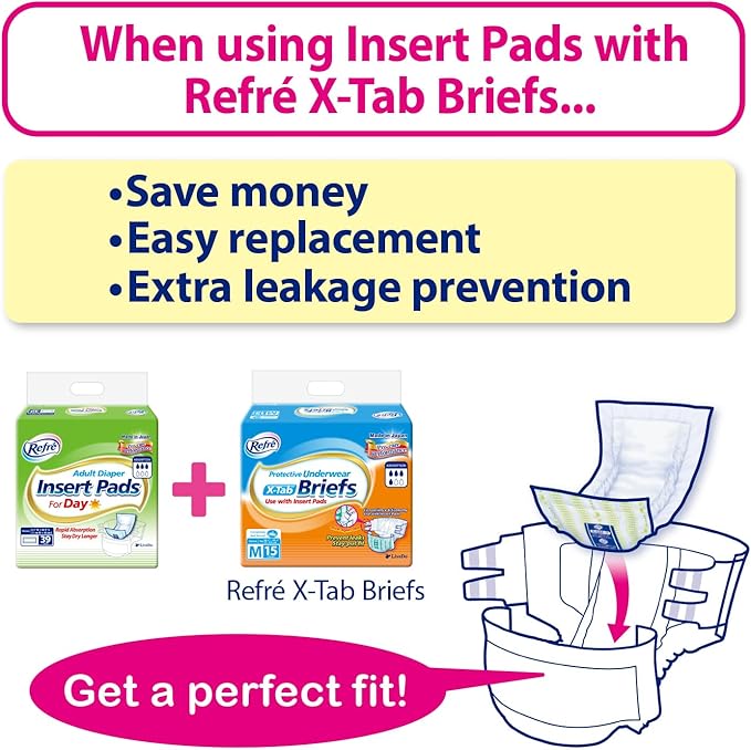 Refré Adult Diaper Insert Pads for Day - Unisex Protective Underwear Liners for Daytime Protection - Booster Pads for Tabbed Briefs - Odor Control Adhesive Incontinence Pads - 8.3"x 18.9" - 39 Ct
