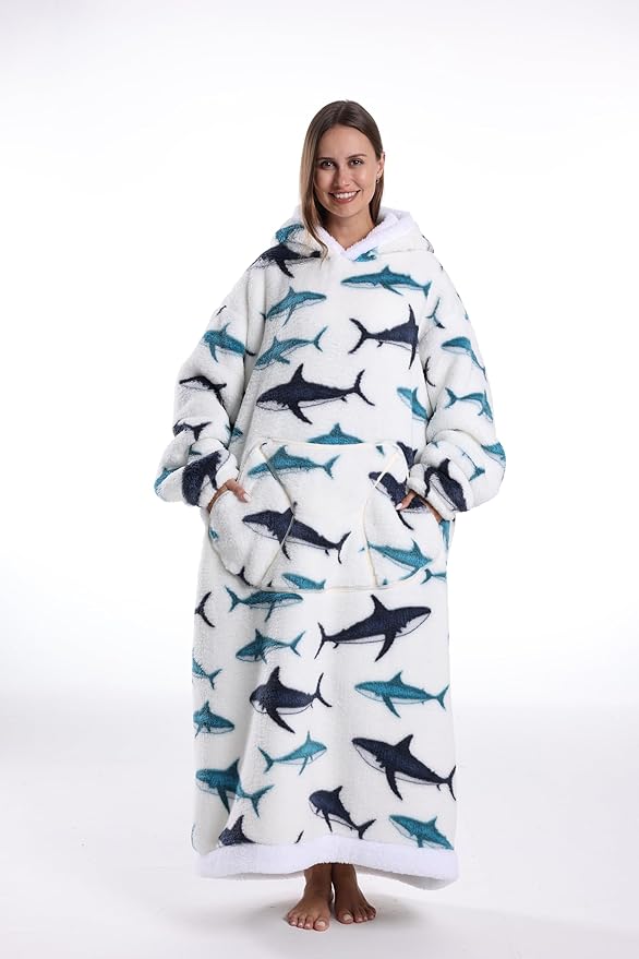 Blanket Hoodie, Long Hooded Blanket Sweatshirt as Birthday Gifts for Women Men, Long Wearable Blanket for Women Men.