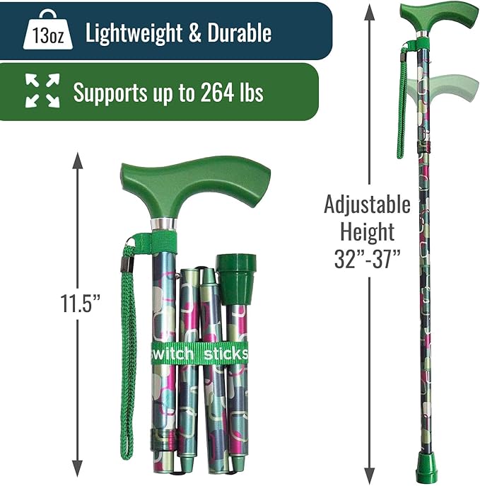 Switch Sticks Walking Cane for Men or Women, Foldable and Adjustable from 32-37 Inches, FSA and HSA Eligible