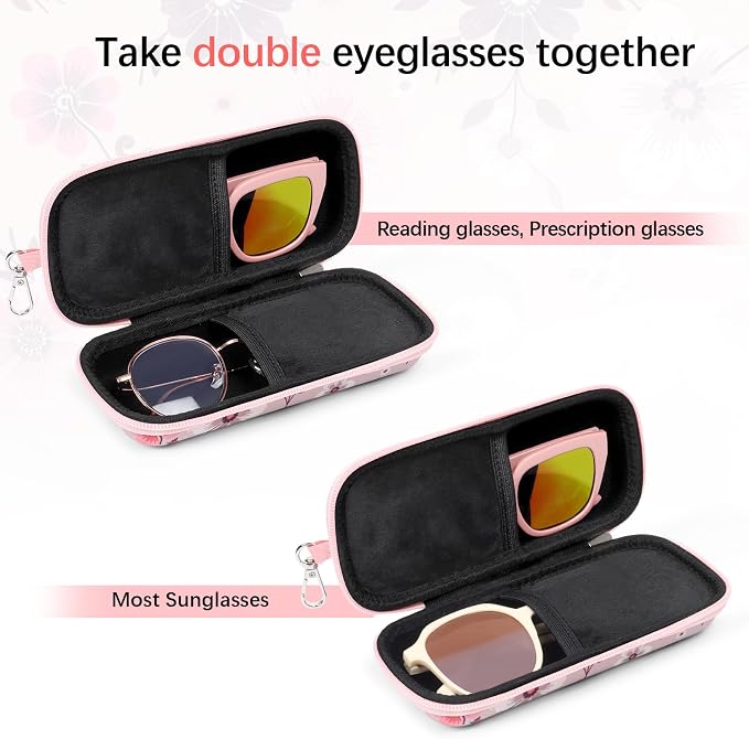 Double Eyeglasses Case Hard Shell Dual Sunglasses Organizer with Zipper Closure Travel Eyewear Storage for Vehicle