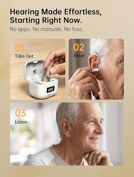 OTC Hearing Aids for Seniors, 2026 Rechargeable Amplifier with Noise Cancelling for Adults, Lightweight Beginner-Friendly Hearing Aids(White)