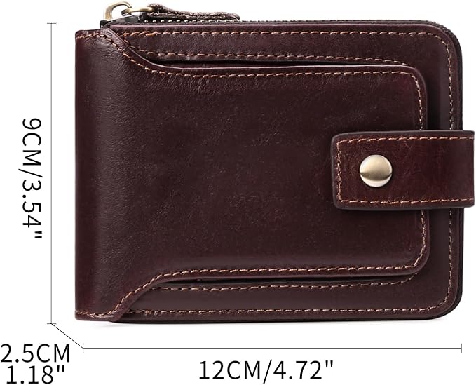 GOIACII Zipper Wallet for Men Genuine Leather RFID Blocking Mens Wallet with Zipper Coin Pocket ID Window Zipper Wallets Large Capacity