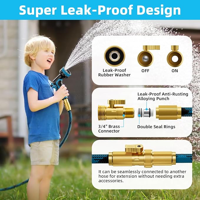Garden Hose, Non-Expandable Water Hose 75 ft, Flexible, Kink & Leak Proof Water Pipe with 10-Function Spray Nozzle, Lightweight Outdoor Hose for Yard, Lawn, Car Wash, RV and Home Use