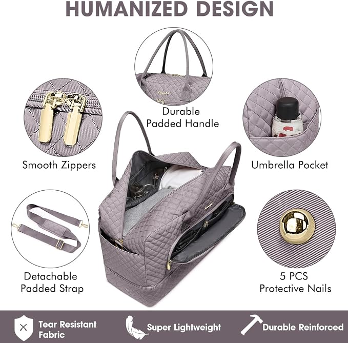Large Women Travel Duffle Bag, Weekender Bags for Women with Shoe Compartment, Carry on Overnight Bag with Toiletry Bag, Gym Duffel Bag with Wet Pocket, Hospital Bags for Labor and Delivery 3 PCS Set
