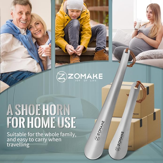 ZOMAKE Shoe Horn Long Handle for Seniors Men Women,Metal Long Shoehorn for Boots, Shoe Spoon Helper
